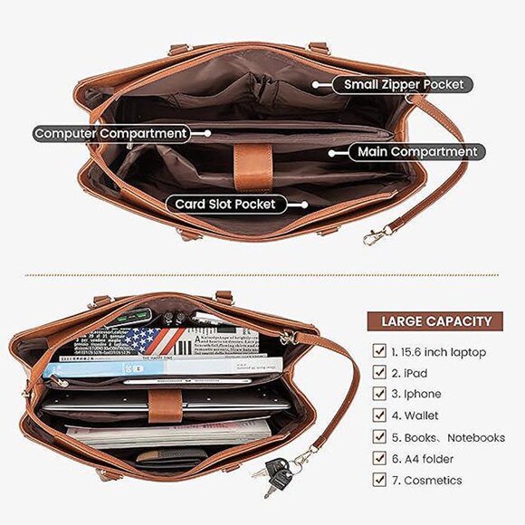 Laptop Tote Bag for Women, Office Work Bag Briefcase fit Dark Vintage Brown - Picture 4 of 9